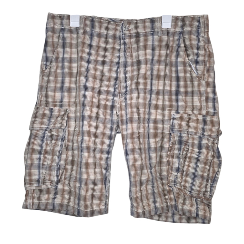 Levi's White Tab Plaid Cargo 100% Cotton Shorts Size 36 - Picture 2 of 9